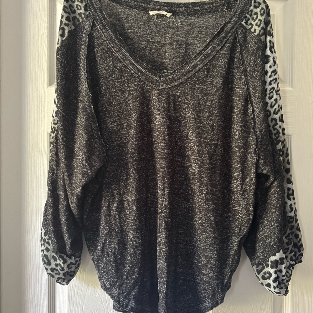 Gray Leopard Print Sweater